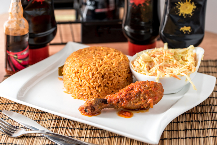 Jollof rice, a popular West African dish that uses bouillon.