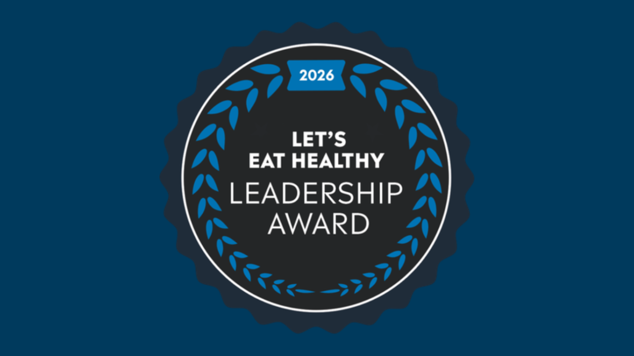 Logo for the "Let's Eat Healthy Leadership Award" with a decorative border.