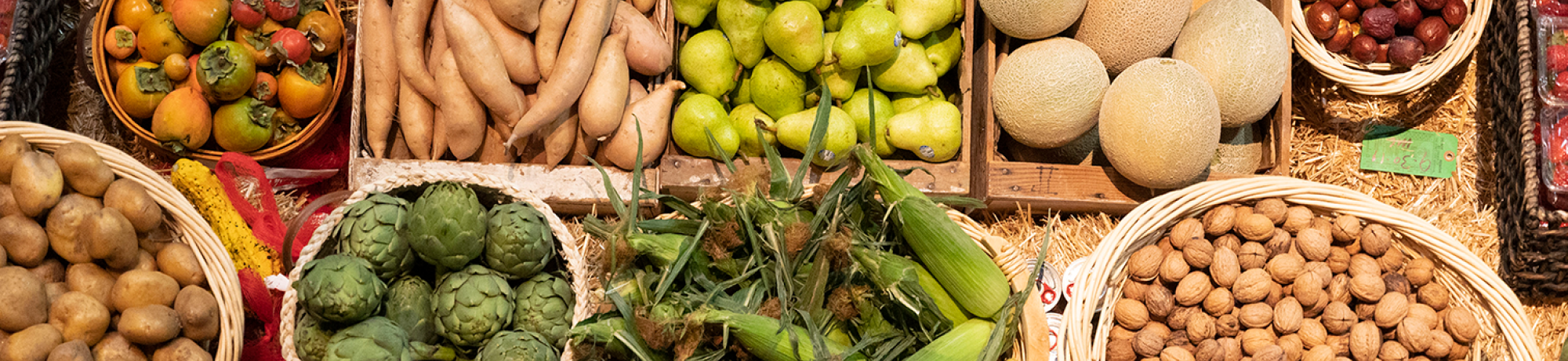 an array of fruits, vegetables and nuts